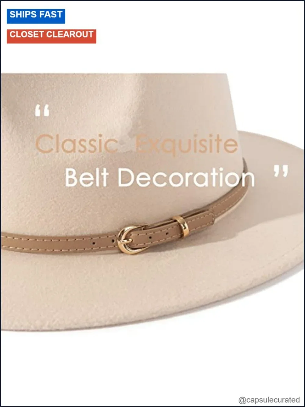 Classic Felt Fedora Wide Brim Hat with Belt Buckle, Adjustable Drawstring,